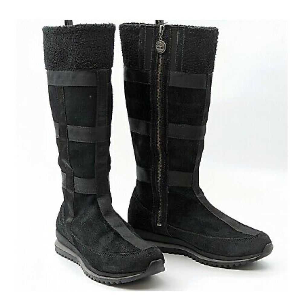 Timberland Women Vintage 90s Y2K Black Genuine Leather Tall Lug sole Boots